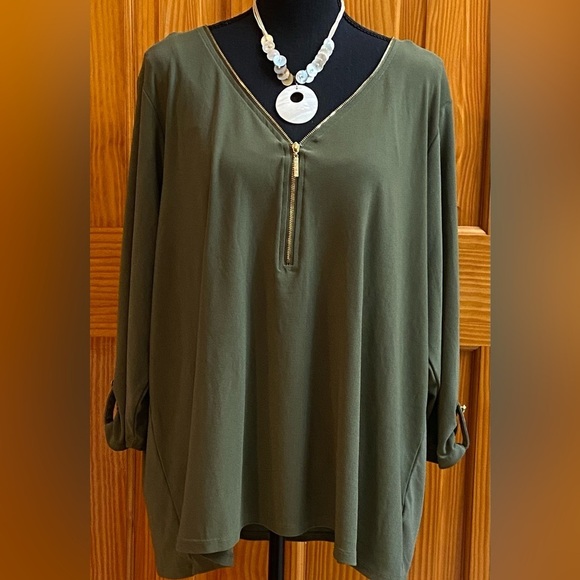 89th & Madison Tops - 89th & Madison Olive Blouse with Gold Zipper Size 2X